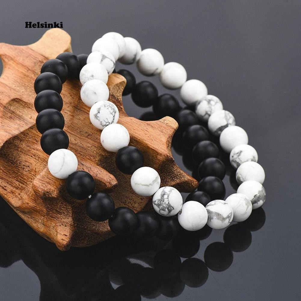 Set 2 Vòng Tay Chuỗi Hạt Trắng Đen Cho Cặp Đôi