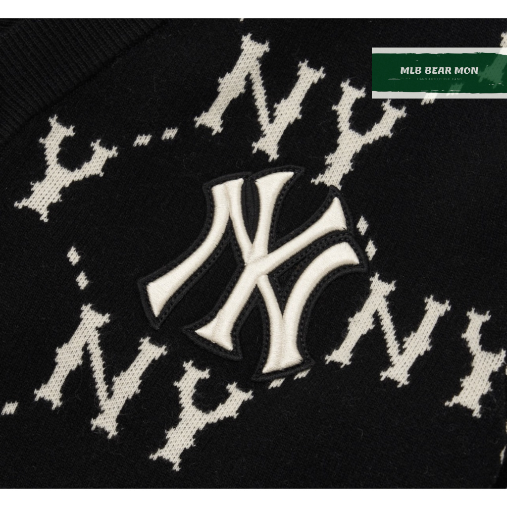 Áo Khoác Cardigan MLB Diamond Monogram Front Panel Pattern Cardigan New York Yankees  3Akcm0224-50Bks màu đen logo ny