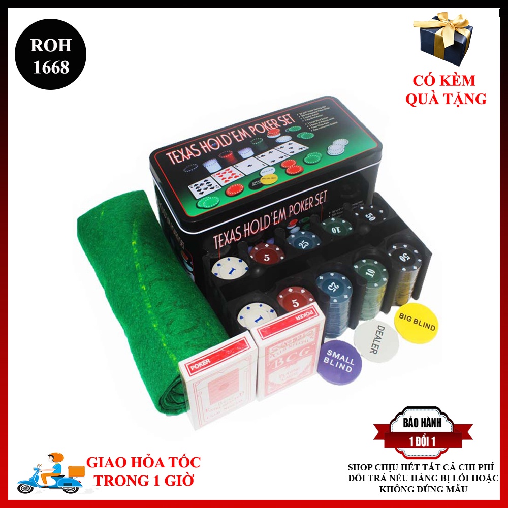 Mã LIFE0503TOYS1 giảm 10% đơn 150k Bộ Phỉnh poker Texas Holdem 200 chip