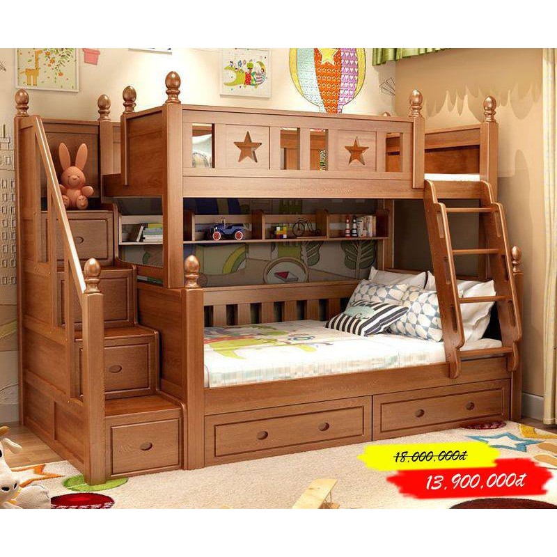 GIƯỜNG TẦNG GỖ SỒI TỰ NHIÊN THÍCH HỢP MỌI KHÔNG GIAN PHÒNG GIA ĐÌNH VIỆT