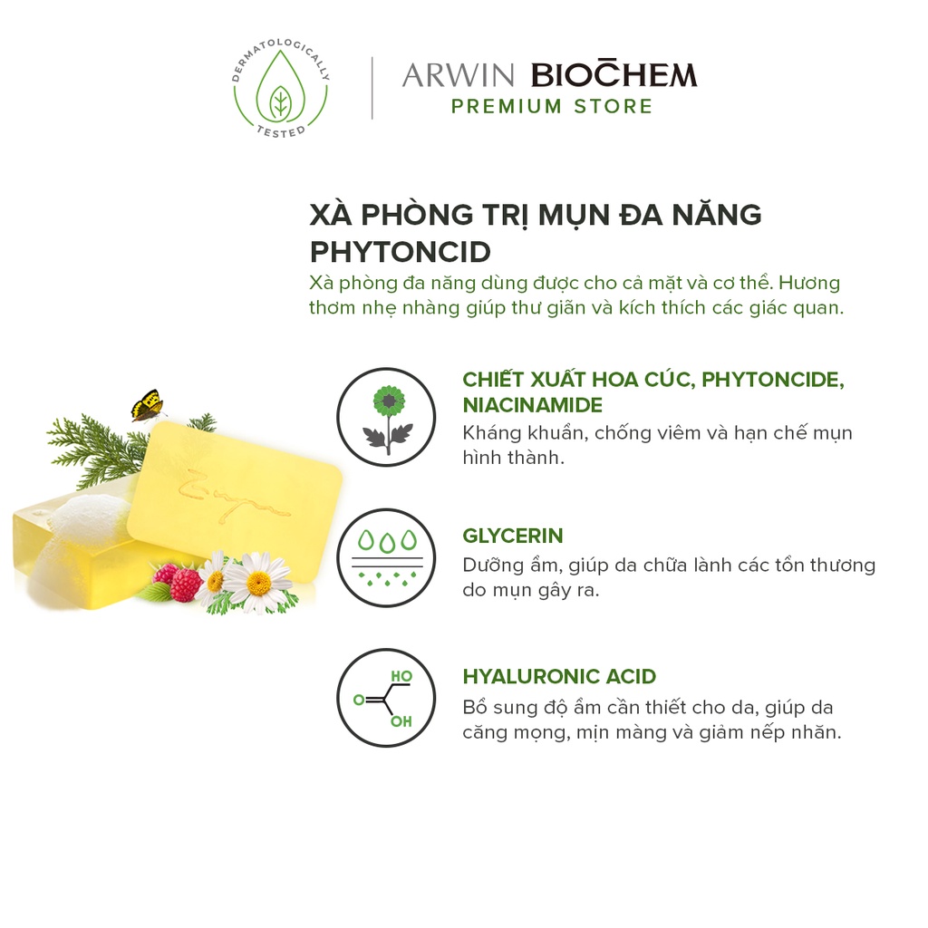Mini Size Xà Bông Da Mụn Dành Cho Da Mặt Và Cơ Thể Arwin Phytoncid 17g