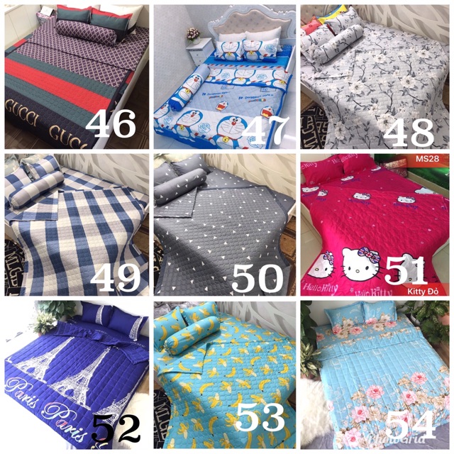 Bộ Ga Gối Chăn Hè Chần Bông Poly Cottong ( Tặng kèm vỏ gối ôm) | BigBuy360 - bigbuy360.vn