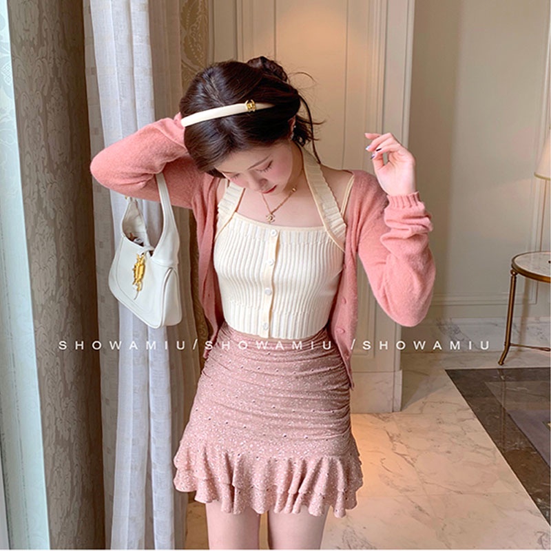 Áo hai dây SUXI dệt kim màu trơn dáng ôm thời trang mùa hè cho nữ