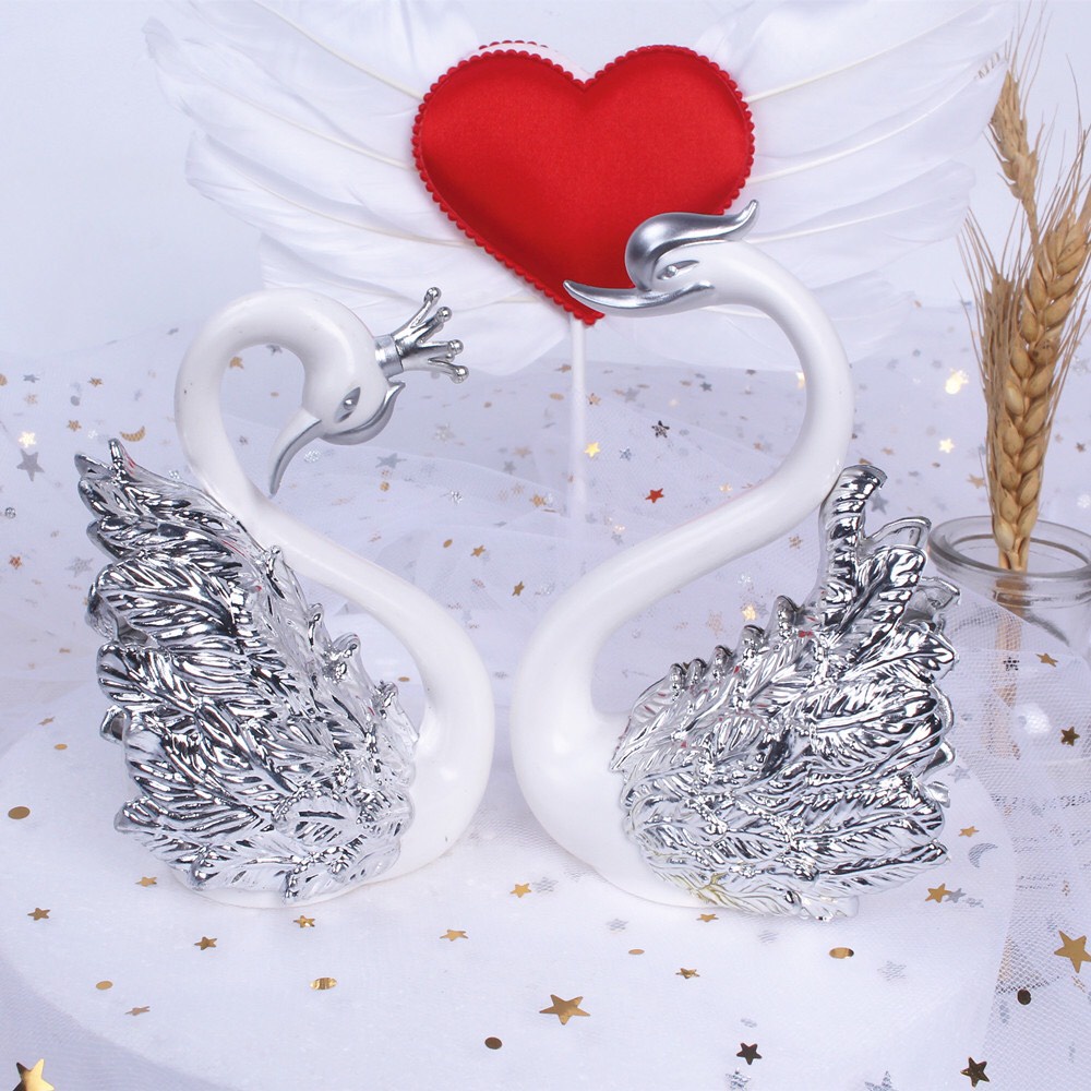 Phụ kiên trang trí bánh kem sinh nhật - Bộ 2 thiên nga Nhũ trang trí bánh sinh nhật