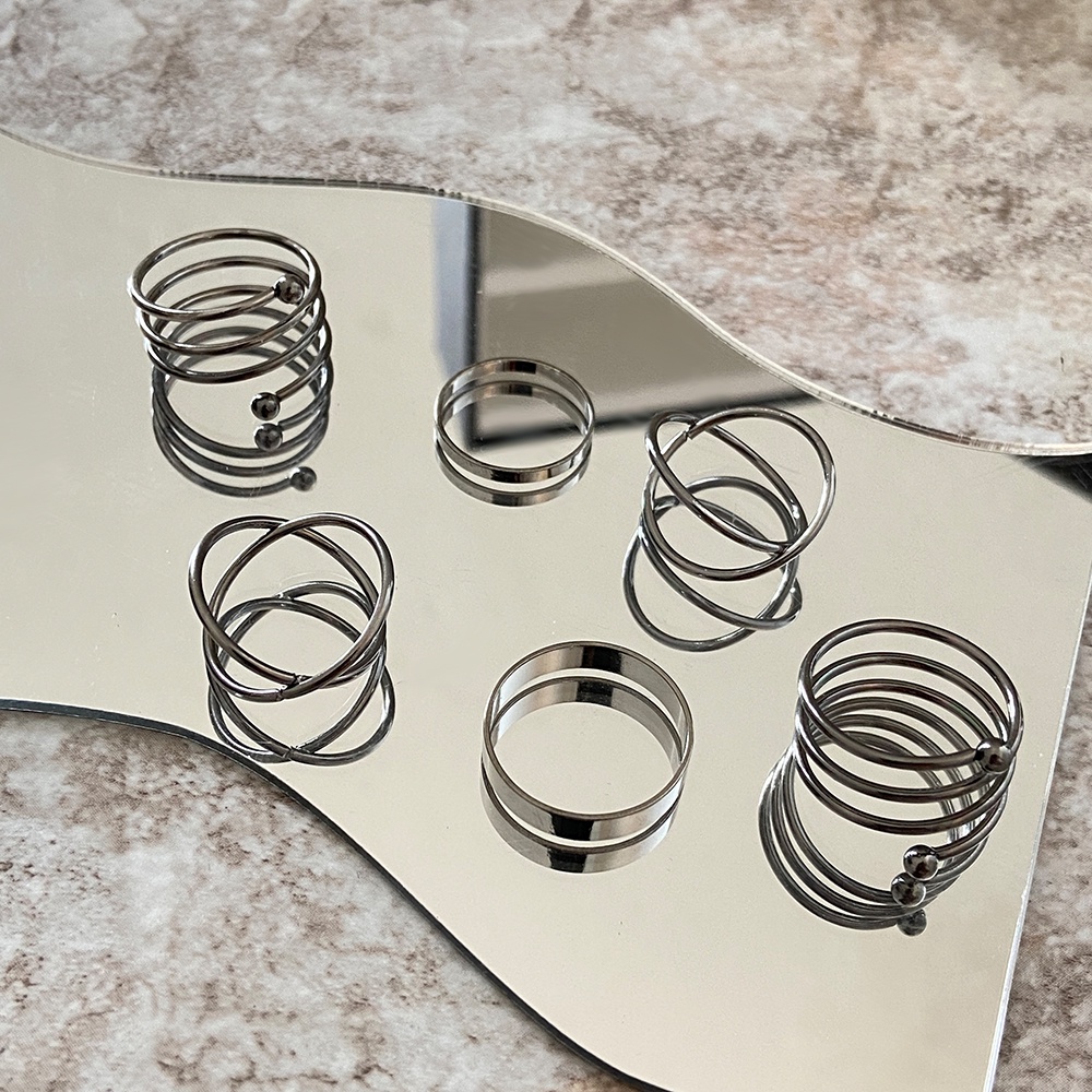 Set 6 nhẫn kim loại màu đen bóng thiết kế độc đáo thời trang cá tính cho nữ