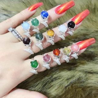 nhẫn hồ ly bạc mix đá thiên nhiên