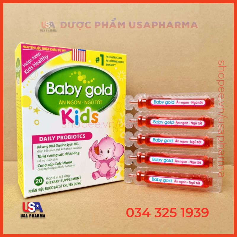 SIRO BABY GOLD KIDS giúp bé ăn ngon ngủ tốt bé thông minh - Hộp 20 ống