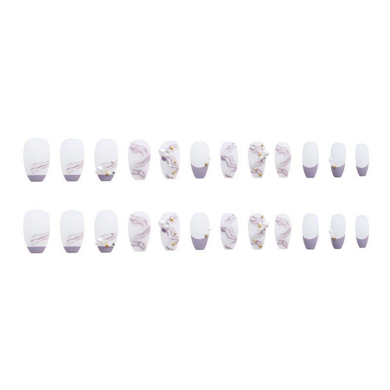 Set 24 móng giả họa tiết 3D đính hạt nổi [kèm keo + dũa móng + miếng lau móng]