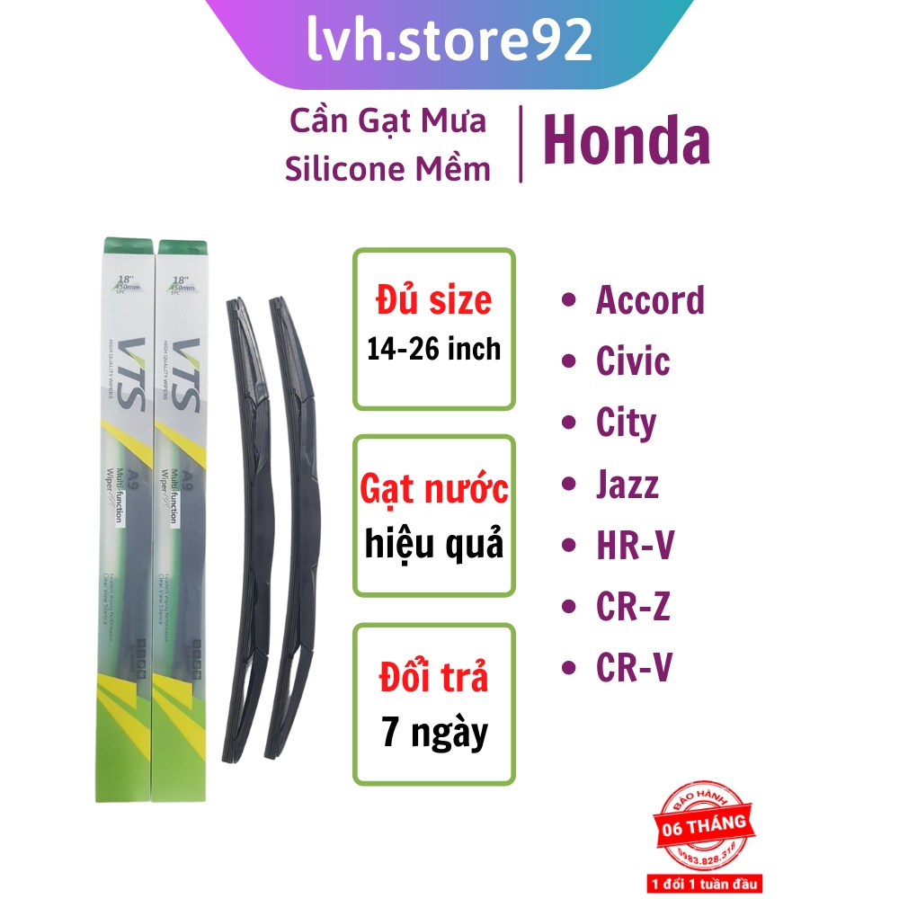 Cần gạt mưa ô tô Honda Jazz, HR-V, CR-Z, CR-V Thanh 3 khúc A9 Lưỡi Silicone BH 6 tháng - lvh.store92