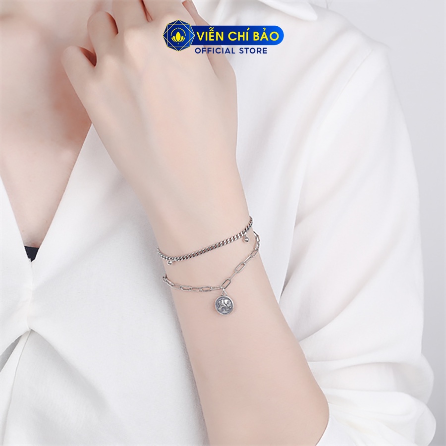 Lắc tay bạc nữ xích đôi charm voi may mắn chất liệu bạc 925 thời trang phụ kiện trang sức Viễn Chí Bảo L000283