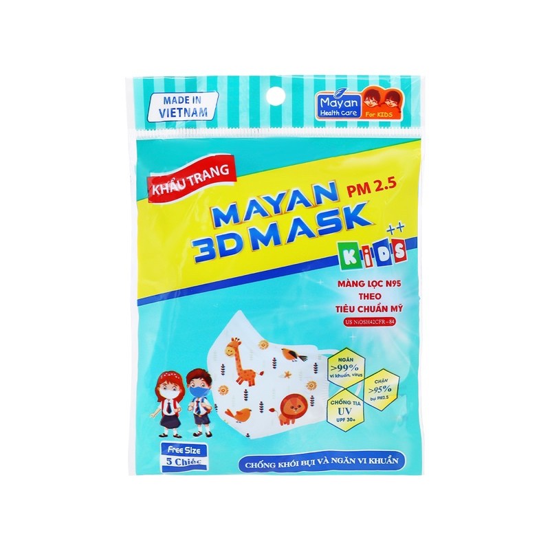 Khẩu trang Mayan 3d mask PM 2.5 người lớn và trẻ em - Gói 5 cái