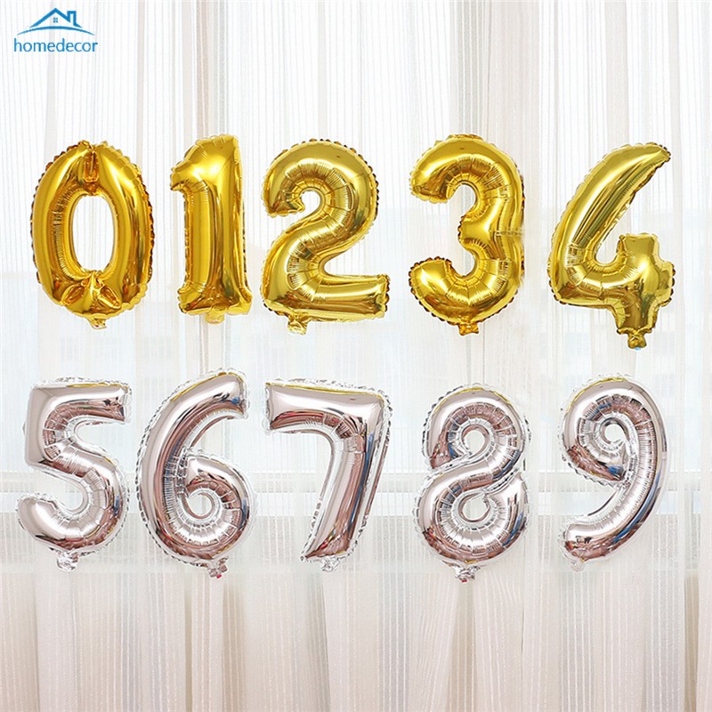 Bong Bóng Lá Nhôm 16 Inch Hình Chữ Số Trang Trí Tiệc Sinh Nhật