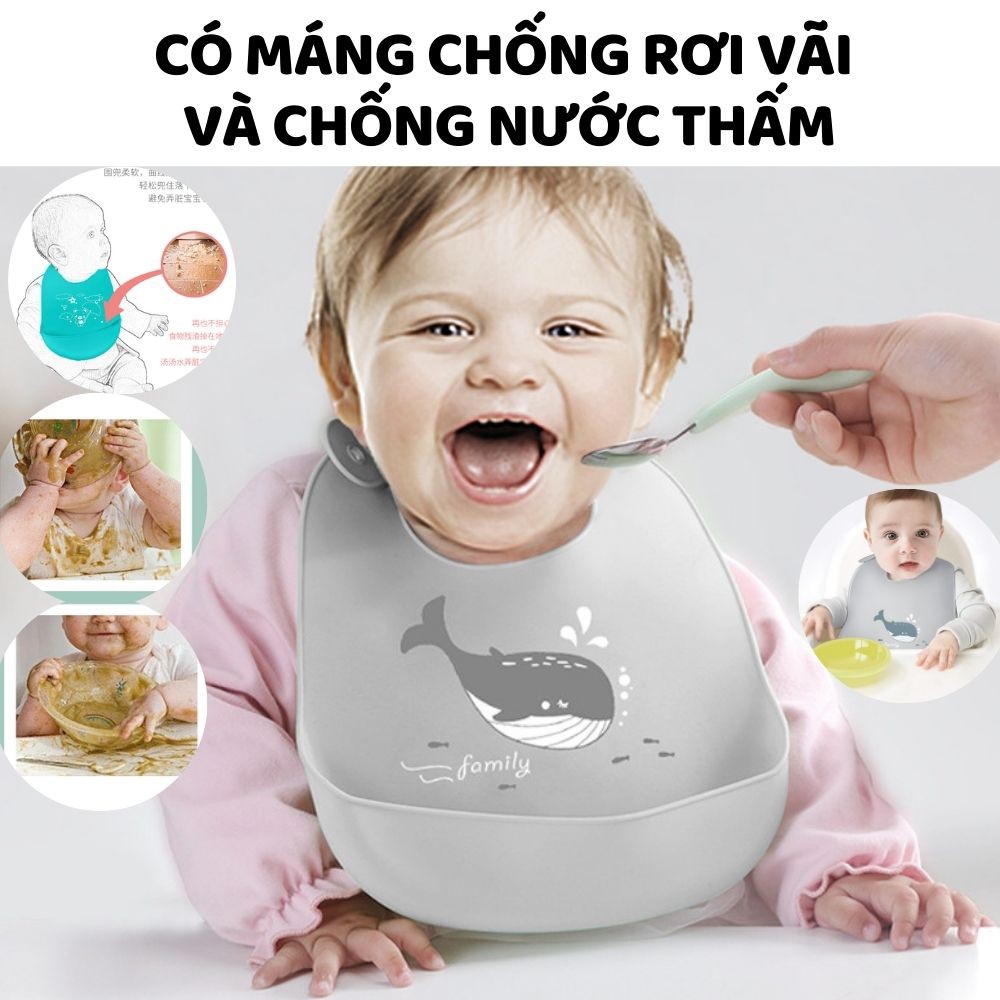 Yếm ăn dặm có máng chống rơi vãi thức ăn chống nước 6 nấc cài cổ giúp con ăn sạch sẽ Zozon