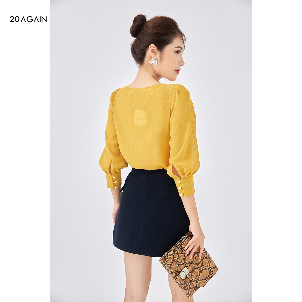 Chân váy chữ A hai hàng khuy 20AGAIN, hàng thiết kế hai tà chồng trẻ trung, đính cúc bọc JAA1605 | BigBuy360 - bigbuy360.vn