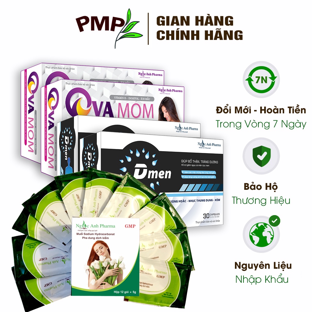 Combo 2 Hộp Bổ Trứng Ovamom, 2 Hộp Bổ Tinh Trùng Dmen, &amp; 1 Hộp Muối Kiềm Ngọc Ánh PMP