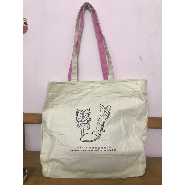 Tote vải phối hồng hiệu Korea