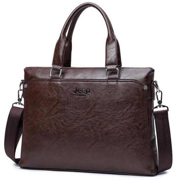 Túi xách cặp da đựng laptop công sở JEEP BULUO 38x28x6cm (Nâu đậm-Nâu sáng-Đen) | BigBuy360 - bigbuy360.vn