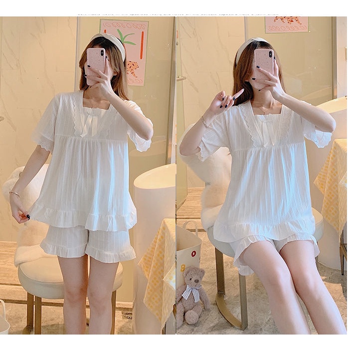 Bộ Đồ Ngủ Tay Ngắn Thiết Kế Đơn Giản Dễ Thương Thời Trang Mùa Hè Cho Nữ