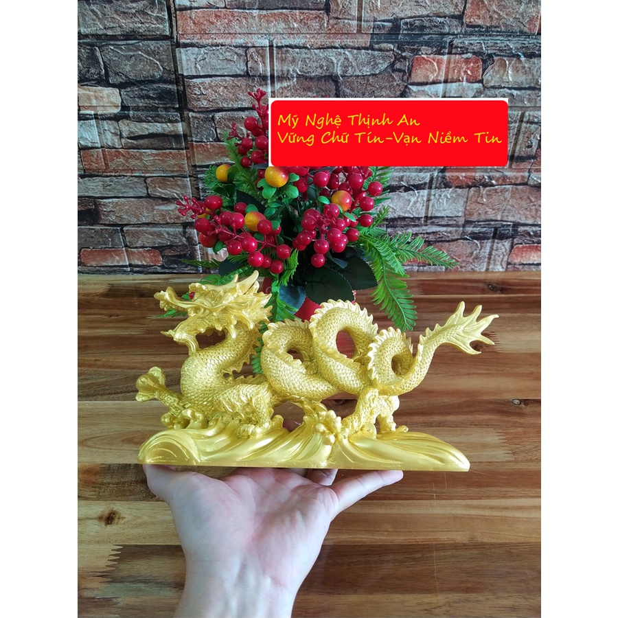Tượng rồng cầm châu đá poly màu vàng R2000D