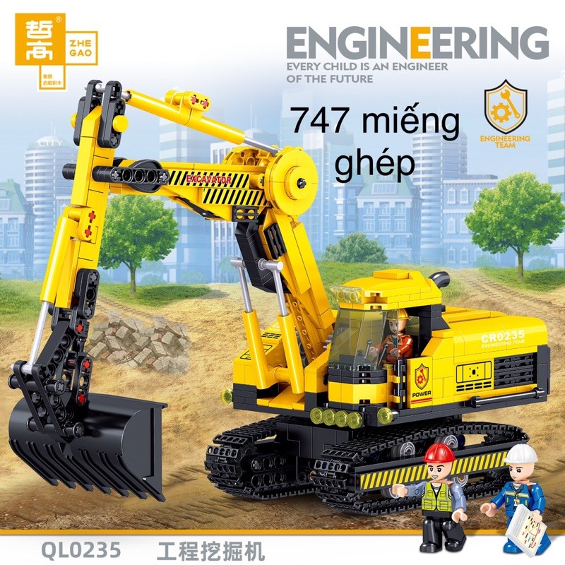Lắp ghép máy xúc 747 miếng ghép cao cấp- Xếp hình con trai