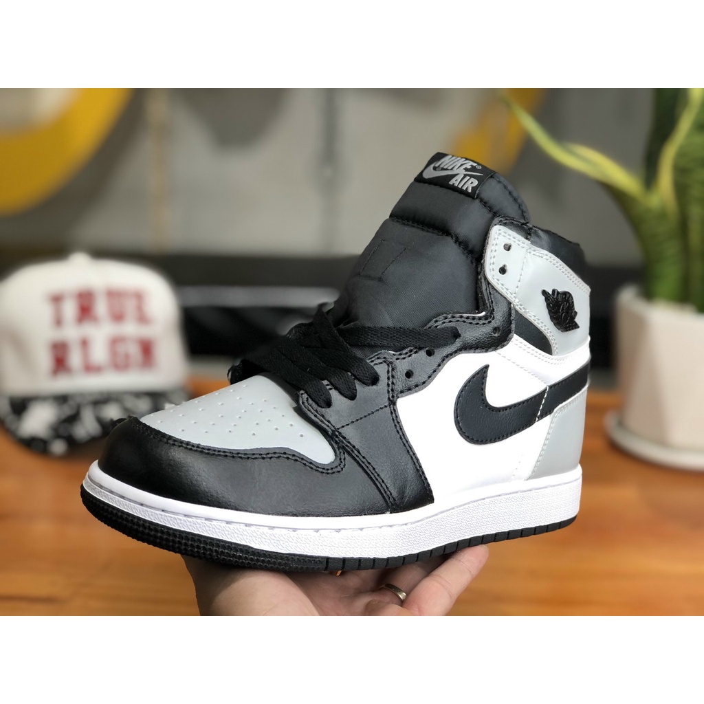 Giày Sneaker Jordan 1 High Xám Đen Cao Cấp Fullbox, GIày thể thao nam nữ jordan 1 cổ cao đen xám SC da nhăn, cực êm