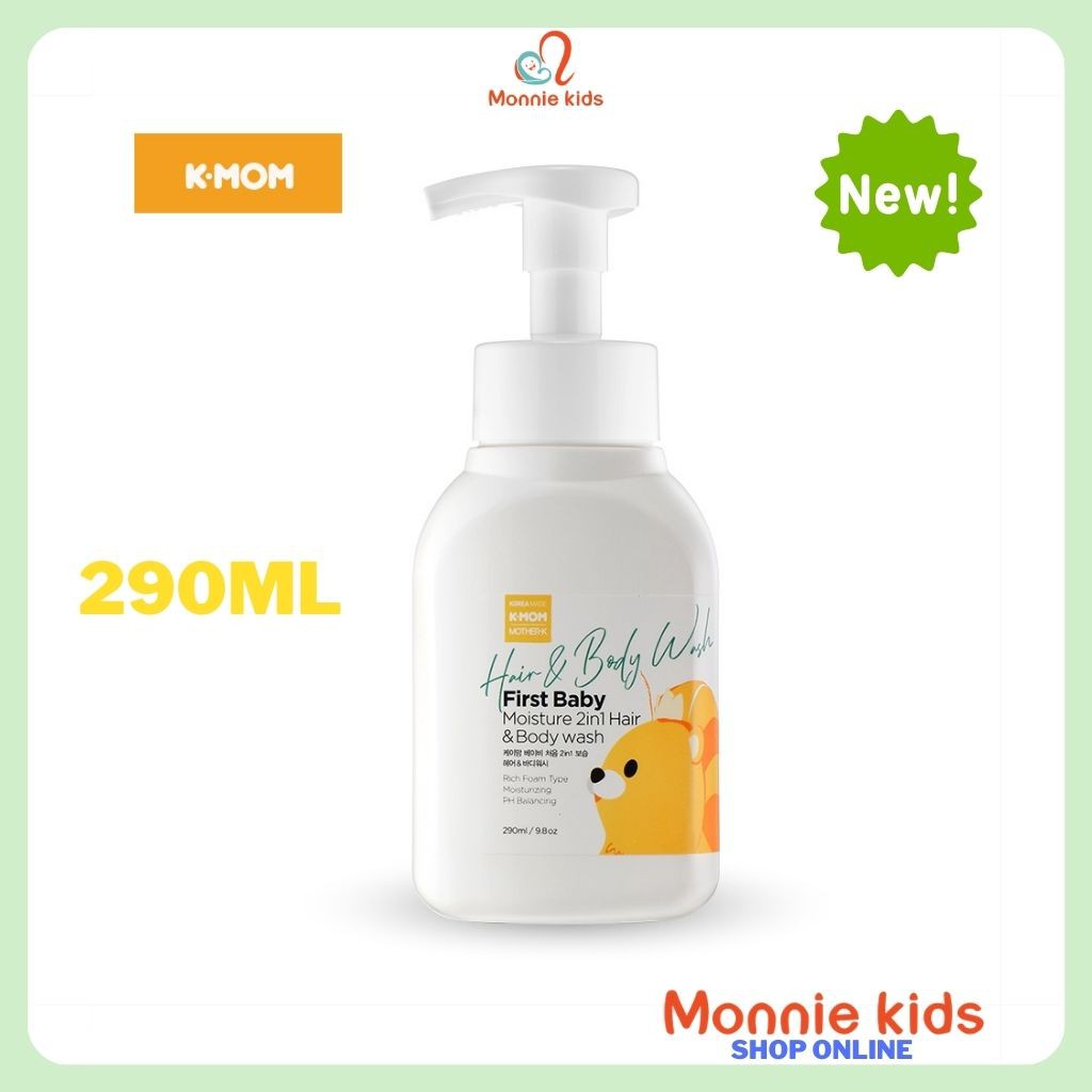 Sữa tắm gội hữu cơ cho bé K-MOM 290ml, Sữa tắm thiên nhiên an toàn cho trẻ - Monnie Kids