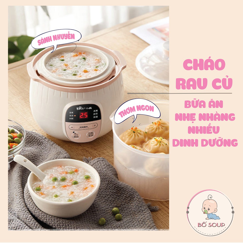 Nồi Nấu Cháo Chậm Bear 0,8L Bản Quốc Tế Có Lồng Hấp Shop Bố Soup