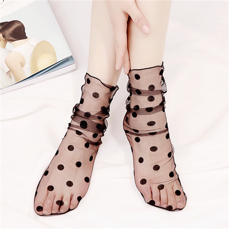 Star Tulle Ruffle Sheer Polka Dot Socks Glitter Women Fishnet Crew Socks Boots Best Sheer Lace Slouch Socks Black Net Socks Sale