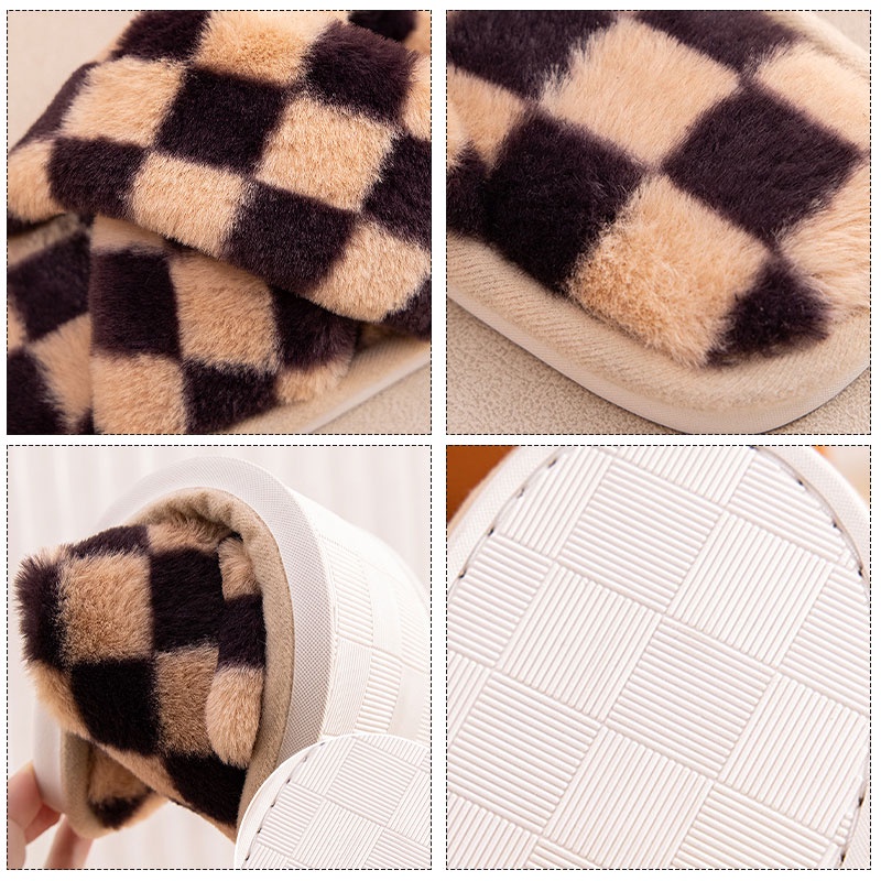 Dép bông RENBEN thiết kế quai chéo đi trong nhà phong cách Âu mỹ cho nữ