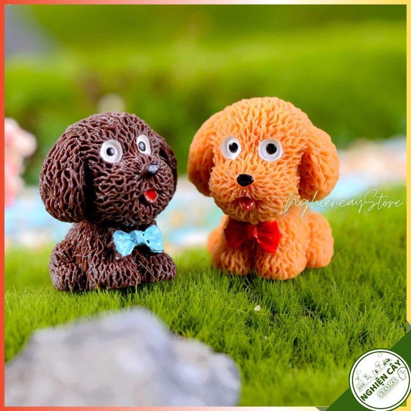 Phụ kiện Chú chó poodle trang trí tiểu cảnh, cây cảnh, sen đá