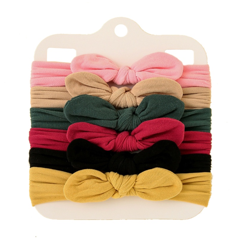 Bộ 6 Băng Đô Nơ Bằng Nylon Mềm Co Giãn Màu Trơn Cho Bé Gái