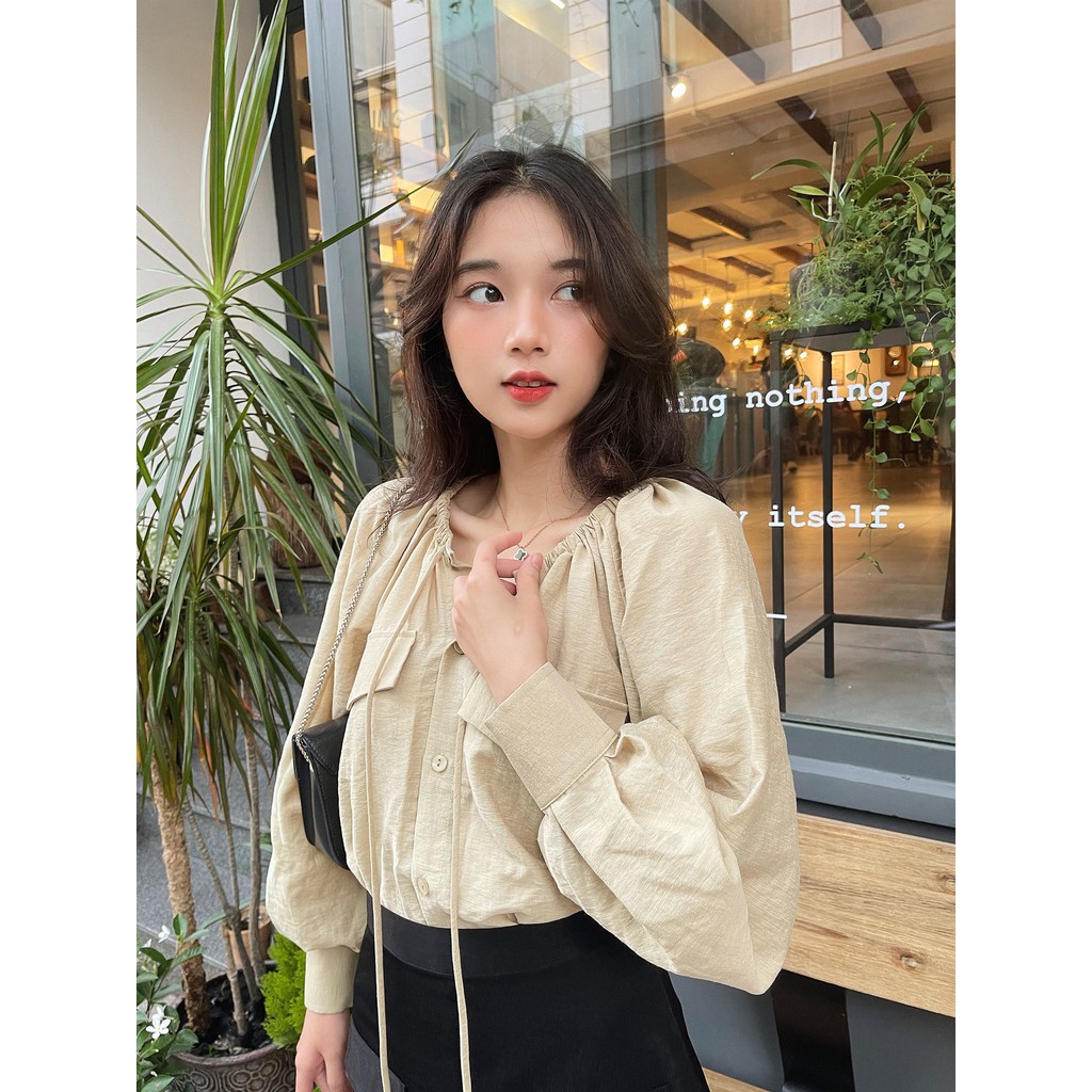 Áo Cổ Dây Tay Phồng Dài - Be [A005 - Senbe Clothing] | BigBuy360 - bigbuy360.vn