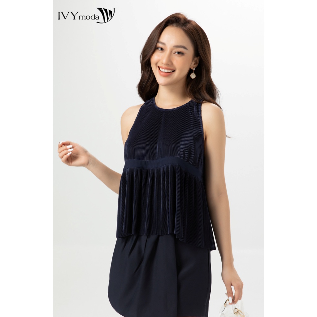 Áo cổ yếm nữ nhung gân IVY moda MS 15M6868