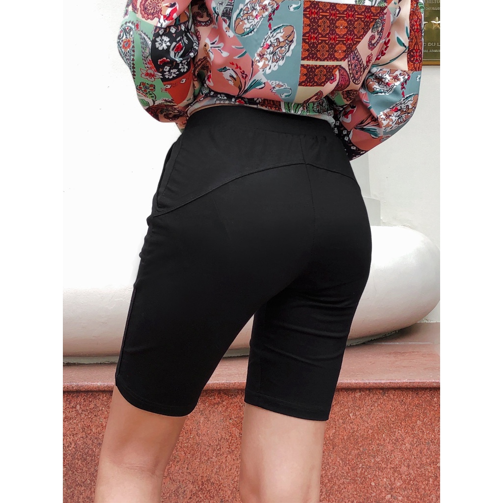 Quần legging nữ nâng mông lưng cạp cao vải thun dày dặn đùi ngố lửng ôm body bó mặc nhà tập gym | BigBuy360 - bigbuy360.vn