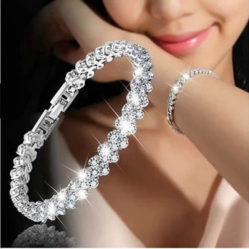 Vòng tay mạ bạc 925 đính đá kim cương phong cách Hàn Quốc