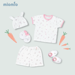Set đồ sơ sinh miomio 5 món dành cho bé gái bé trai từ 0 - 3 tháng, chất liệu 100% cotton - thỏ collection