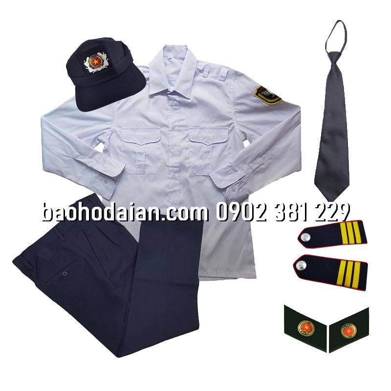 Quần áo bảo vệ dài tay màu trắng đầy đủ phụ kiện (áo vải xi - quần casme xanh)