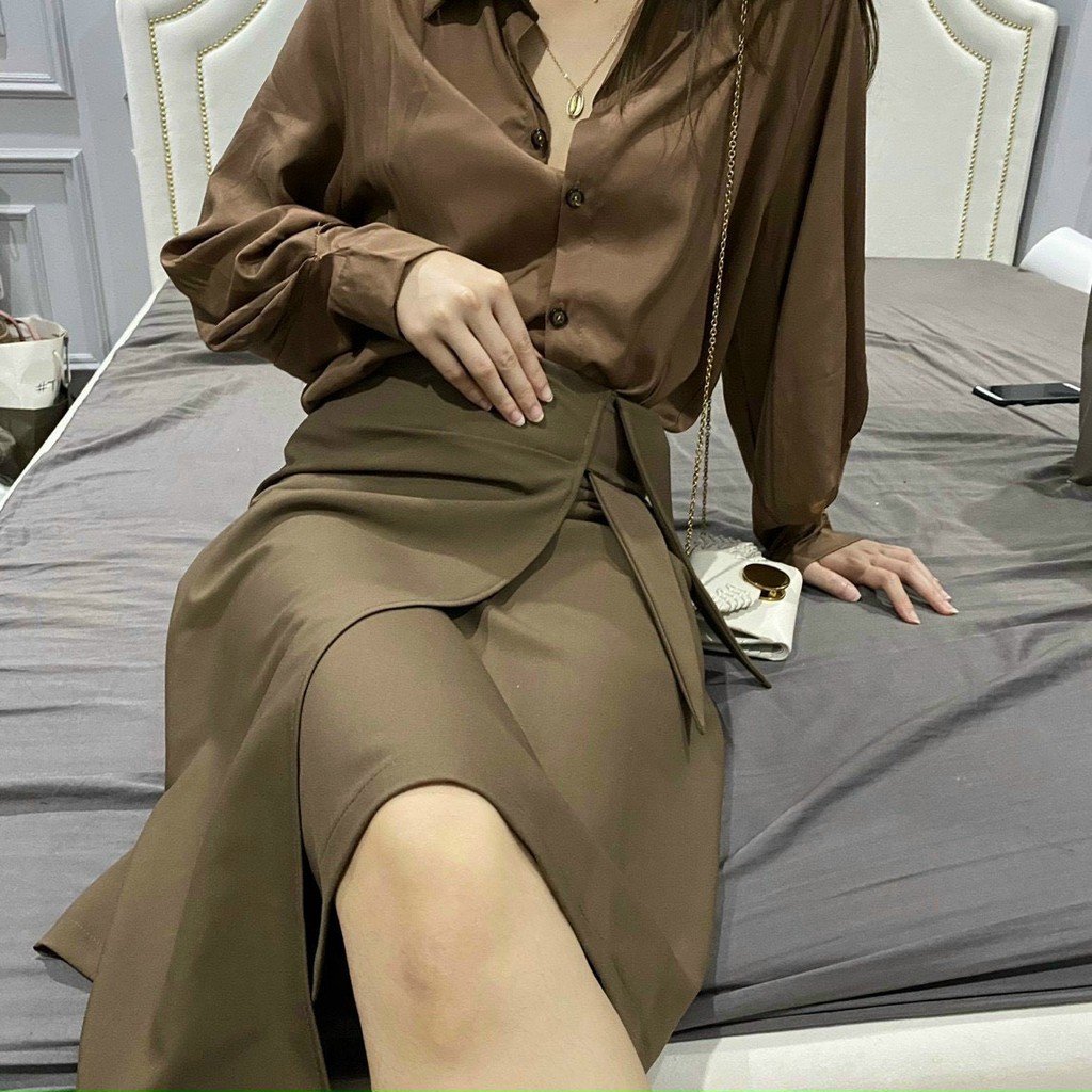 Chân váy công sở dáng A ôm body, vạt lá chéo cách điệu trẻ trung, vải hai biên cao cấp | BigBuy360 - bigbuy360.vn