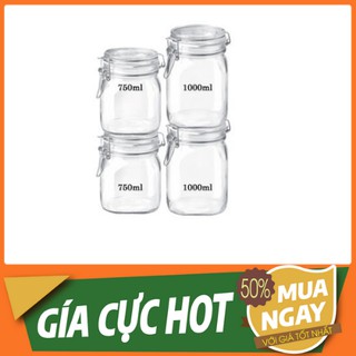 Hũ Vuông Thủy Tinh Nắp Cài Khóa 750ml / Hũ Đựng Thực Phẩm, Gia Vị