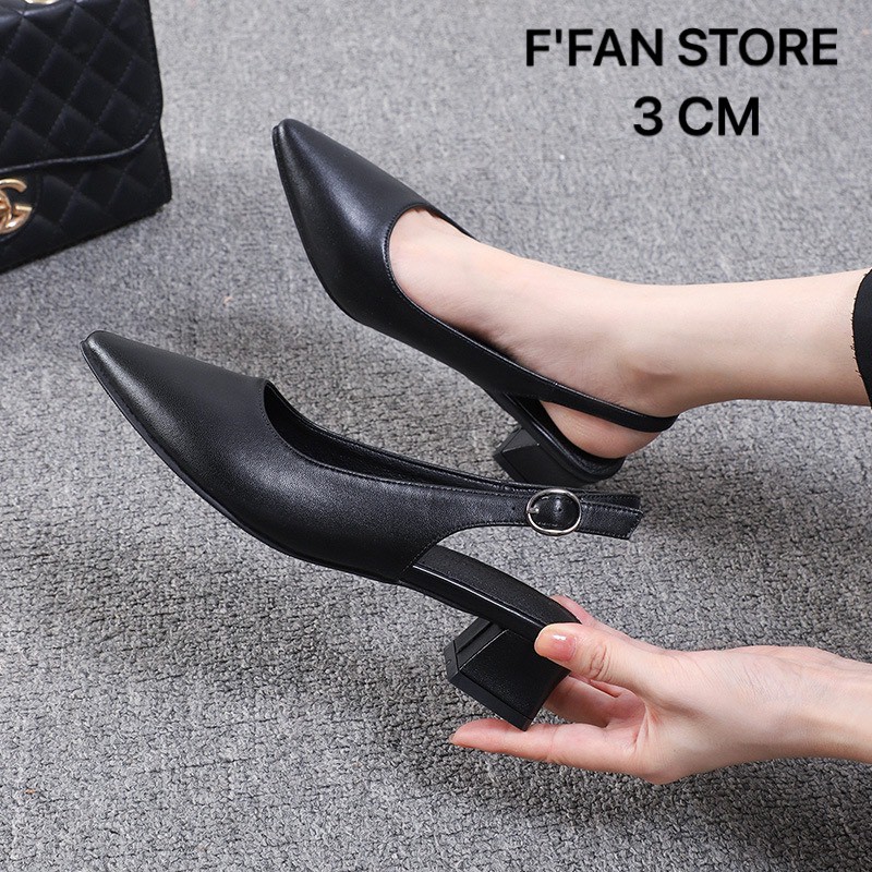 Giày Cao Gót Quai Sau [Da Thật] Slingback - Da Siêu Mềm Mũi Nhọn FFAN STORE