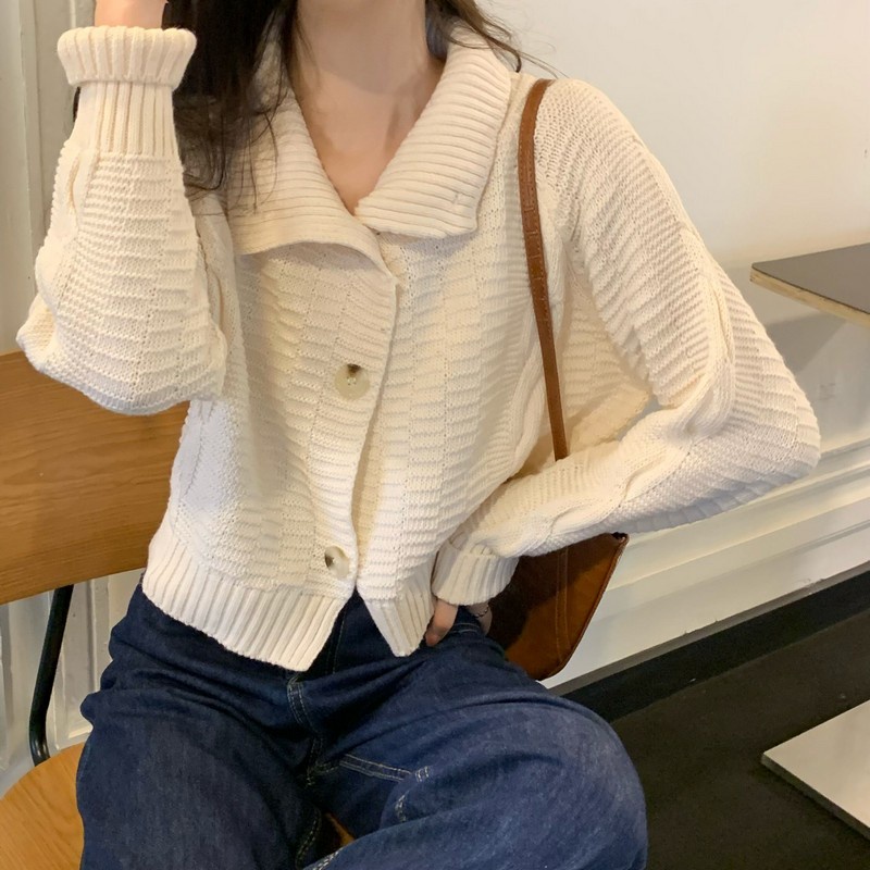 Korean Women's Short Lapel Twist Loose Knit Long Sleeve Jacket