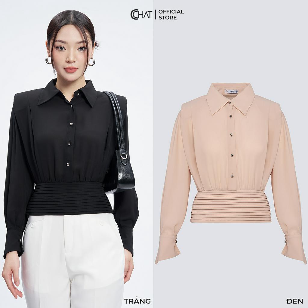 Áo Kiểu Nữ 𝐂𝐂𝐇𝐀𝐓 Dáng Croptop Cạp Dập Ly Chất Chiffon Cao Cấp Mềm Mịn 53ADH2006GT