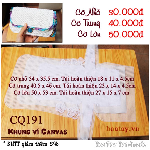 KHUNG VÍ CANVAS 3 CỠ- PHỤ KIỆN LÀM TÚI CQ191