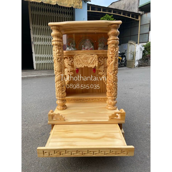 Bàn thờ thần tài ông địa gỗ Thông, có hộp đèn