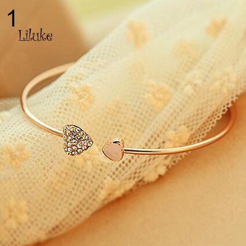 Vòng Tay Hợp Kim Mạ Vàng/Bạc Trang Trí Trái Tim Đính Đá Xinh Xắn Cho Nữ | BigBuy360 - bigbuy360.vn