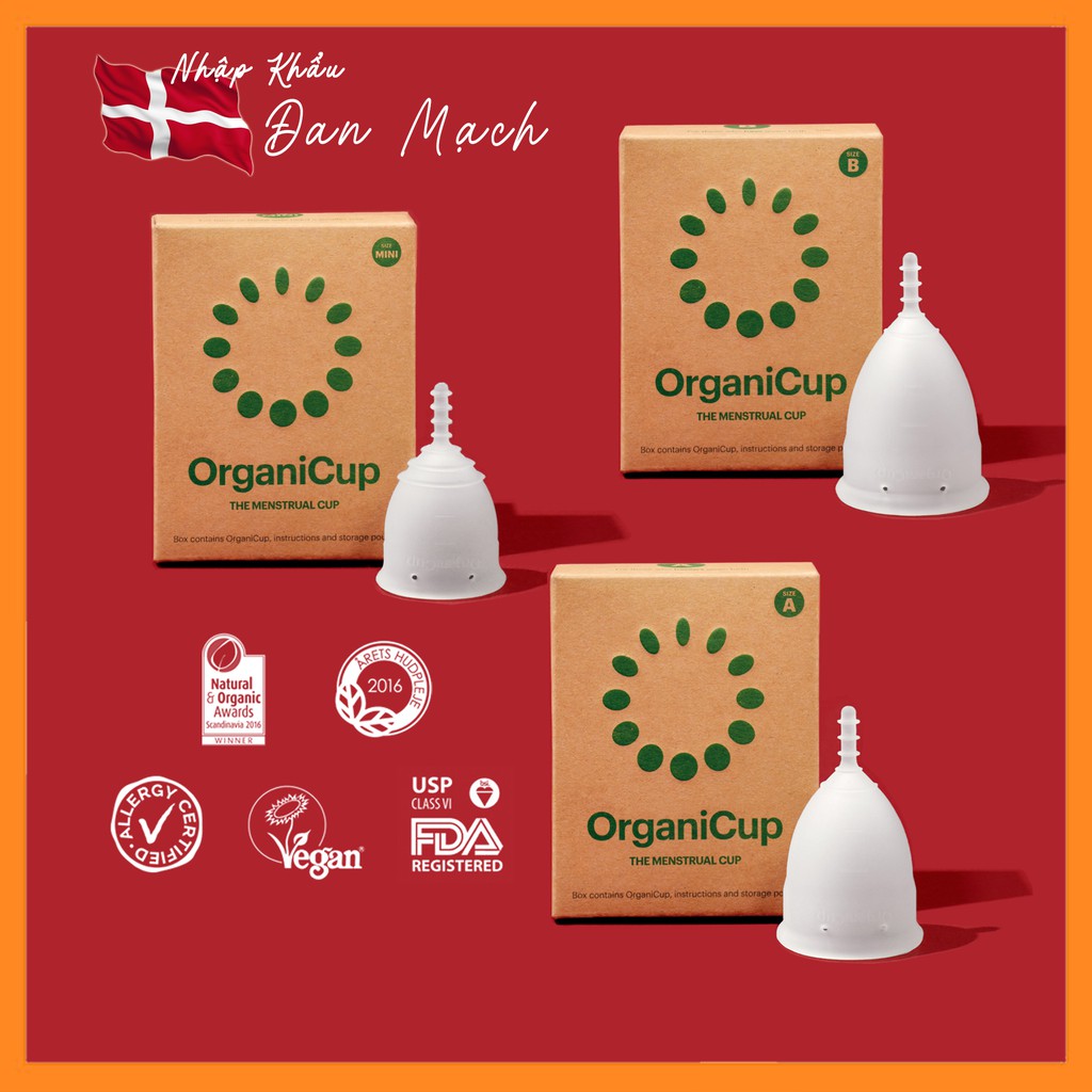 Cốc nguyệt san OrganiCup ✅QUÀ TẶNG ✅FREESHIP ✅- 100% silicone cấp Y tế - Chứng nhận FDA, Allergy - Nhập khẩu Đan Mạch