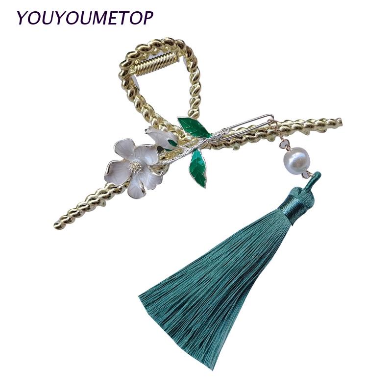 Kẹp Tóc Dày Dặn Bằng Hợp Kim Hình Hoa Phối Tua Rua Thời Trang Cho Nữ
