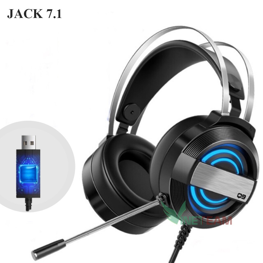 Tai nghe chụp tai máy tính GAMING Vinetteam Q9 có đèn LED đổi màu, có mic đàm thoại, headphone chơi game trên laptop, pc