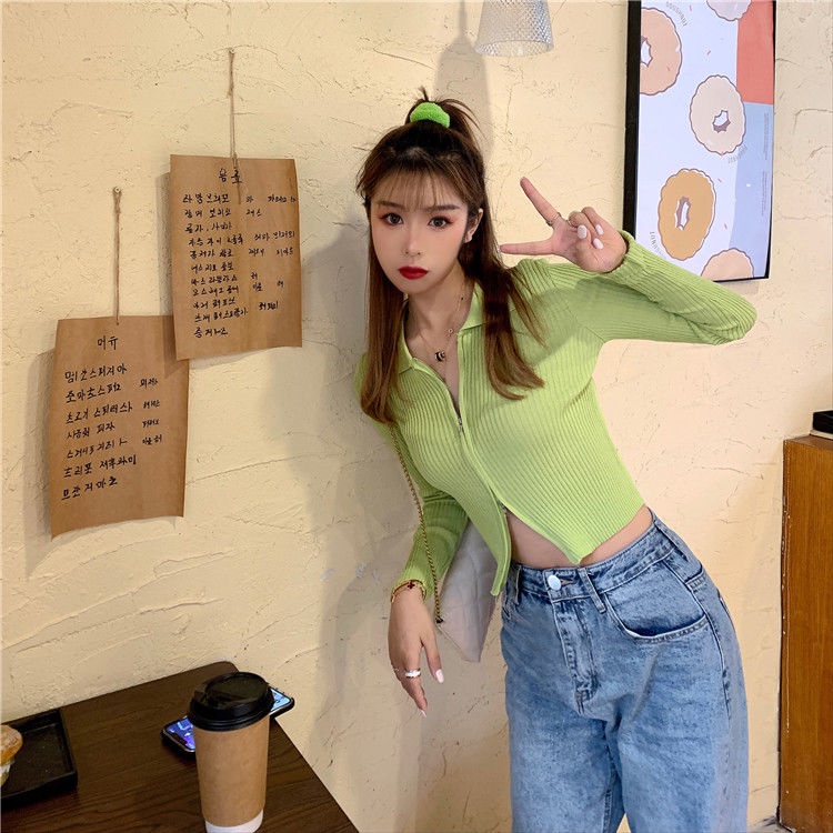 Áo cardigan IELGY ngắn tay hai chiều có khóa kéo chống nắng thời trang Hàn Quốc dành cho nữ