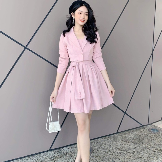 Set blazer áo váy buộc eo V556 KYMIE
